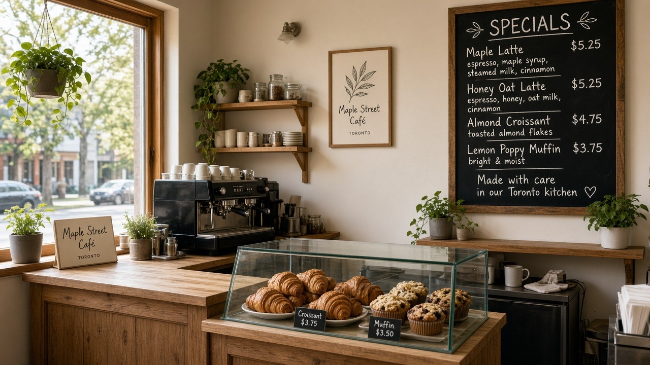 Maple Street Café counter with pastry board